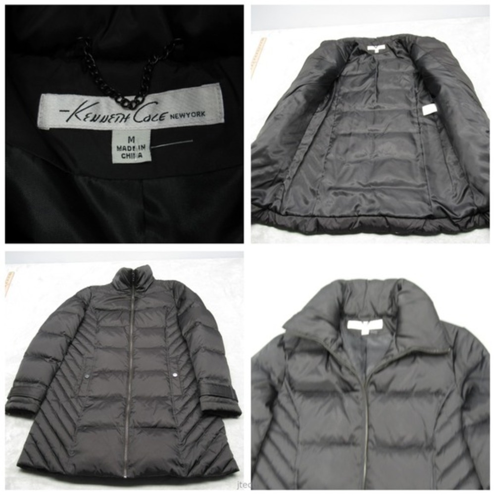 Kenneth Cole Down Coat Womens Medium Black Quilted Pockets Full Zip‎ Puffer